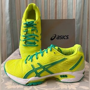 ASICS Gel-Solution Women's Neon Yellow Green Running Shoes Size 7 NIB